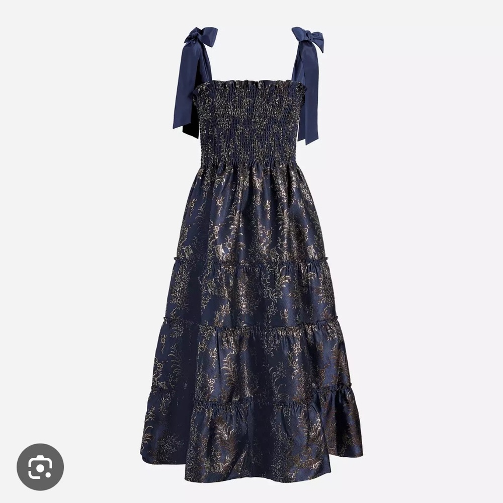 The Ribbon Ellie Nap Dress - Navy Bird Brocade